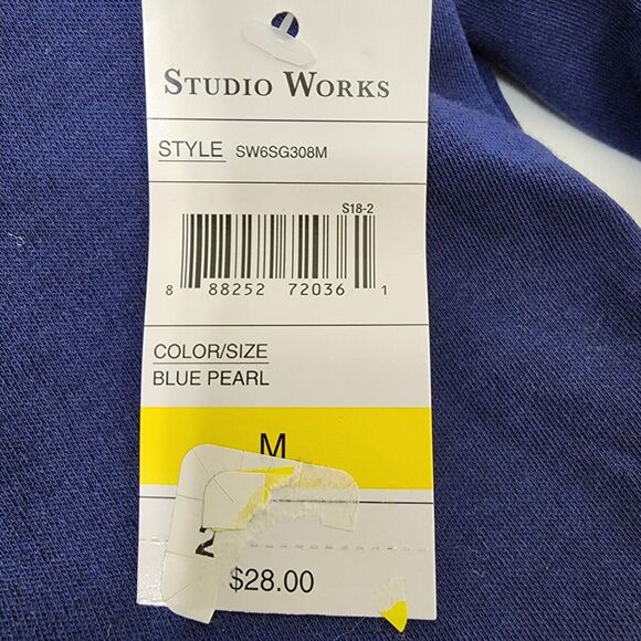 Studio Works Top Medium Blue V Neck Embellishments Beaded Stars 3/4 Sleeve NWT - Picture 9 of 11